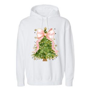 Coquette Bow Christmas Tree Xmas Holiday Girly Outfit Women Garment-Dyed Fleece Hoodie