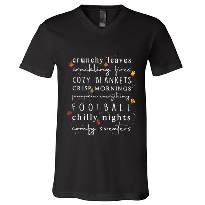 Cozy Blankets Crunchy Leaves Crackling Fires Football V-Neck T-Shirt