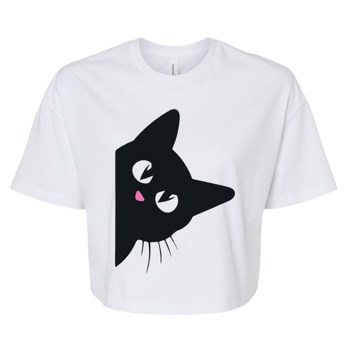 Cute Black Cat Halloween Costume Kitten Adult Bella+Canvas Jersey Crop Tee