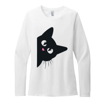 Cute Black Cat Halloween Costume Kitten Adult Womens CVC Long Sleeve Shirt