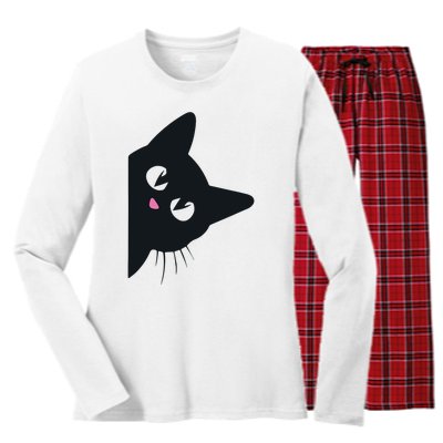 Cute Black Cat Halloween Costume Kitten Adult Women's Long Sleeve Flannel Pajama Set 