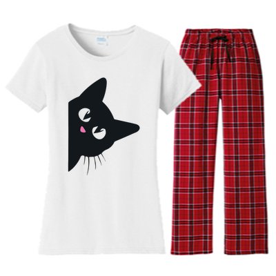 Cute Black Cat Halloween Costume Kitten Adult Women's Flannel Pajama Set