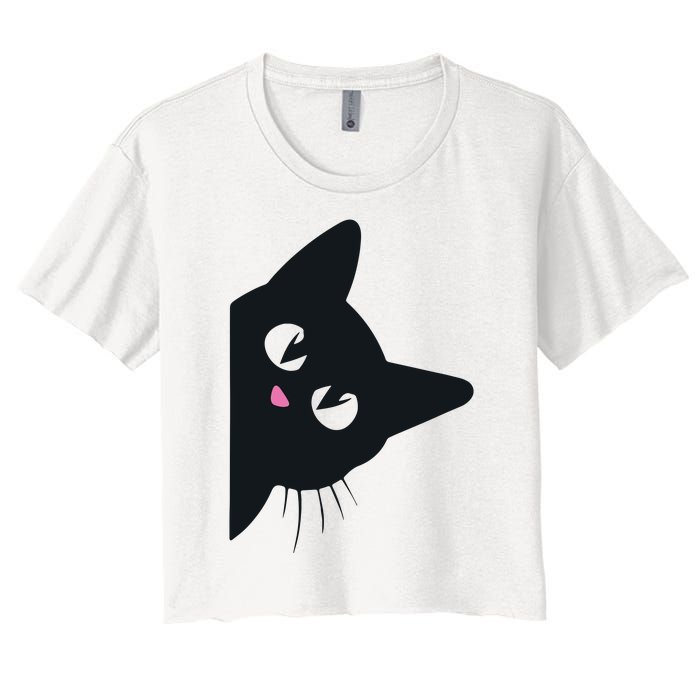 Cute Black Cat Halloween Costume Kitten Adult Women's Crop Top Tee