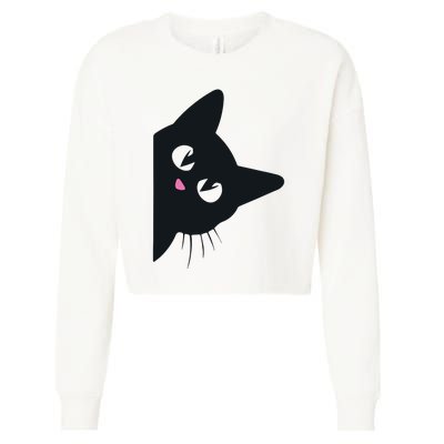 Cute Black Cat Halloween Costume Kitten Adult Cropped Pullover Crew