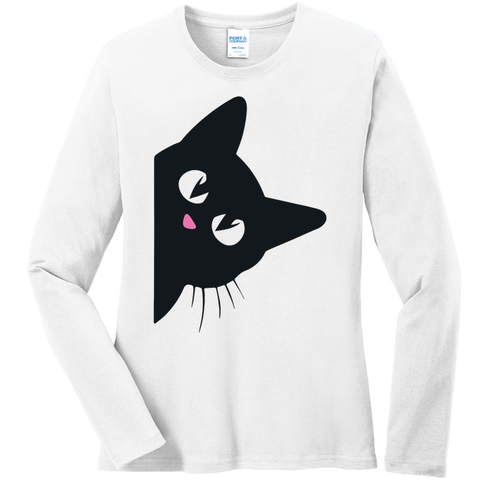 Cute Black Cat Halloween Costume Kitten Adult Ladies Long Sleeve Shirt