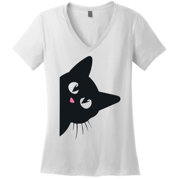 Cute Black Cat Halloween Costume Kitten Adult Women's V-Neck T-Shirt