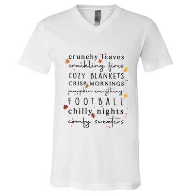 Cozy Blankets Crunchy Leaves Crackling Fires Football V-Neck T-Shirt