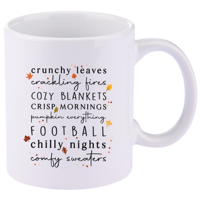 Cozy Blankets Crunchy Leaves Crackling Fires Football 11oz C Handle Ceramic Mug