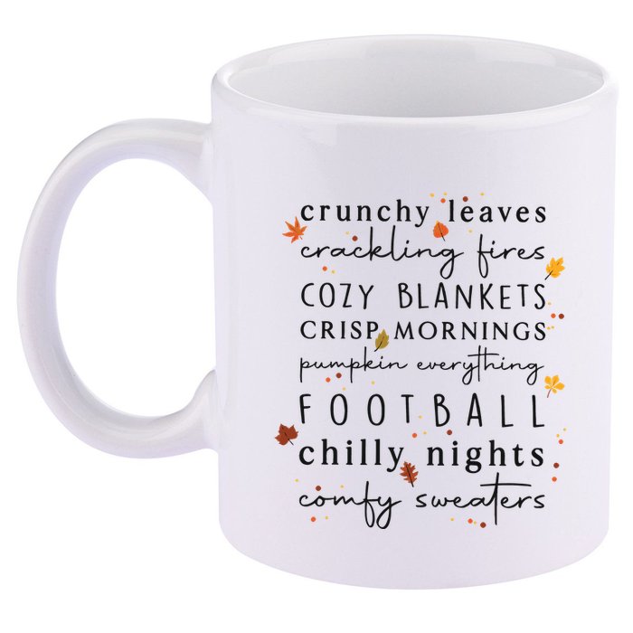 Cozy Blankets Crunchy Leaves Crackling Fires Football 11oz C Handle Ceramic Mug