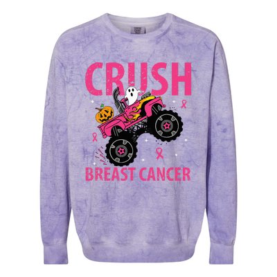 Crush Breast Cancer Awareness Monster Truck Halloween Colorblast Crewneck Sweatshirt