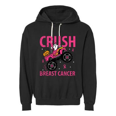 Crush Breast Cancer Awareness Monster Truck Halloween Garment-Dyed Fleece Hoodie