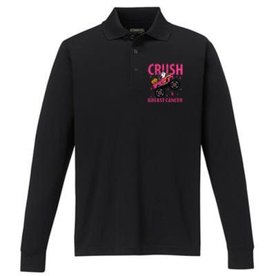 Crush Breast Cancer Awareness Monster Truck Halloween Performance Long Sleeve Polo