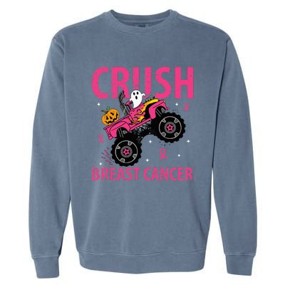 Crush Breast Cancer Awareness Monster Truck Halloween Garment-Dyed Sweatshirt