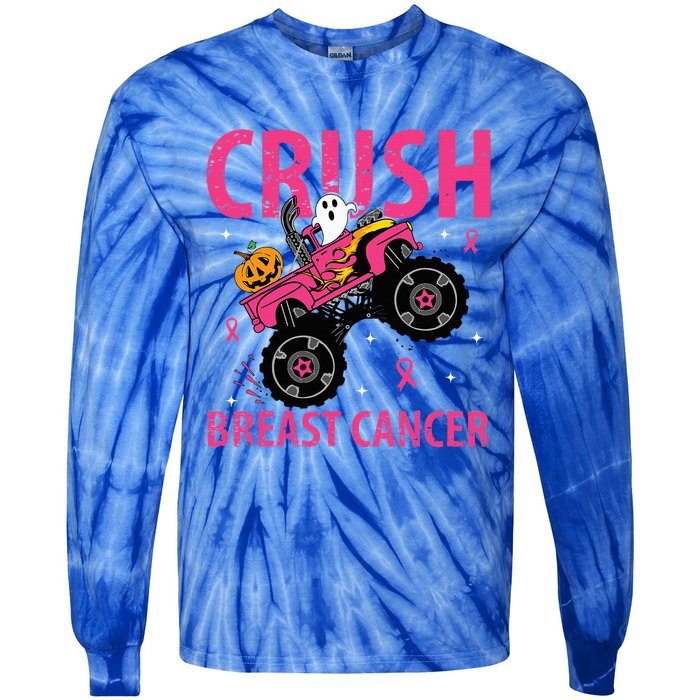 Crush Breast Cancer Awareness Monster Truck Halloween Tie-Dye Long Sleeve Shirt