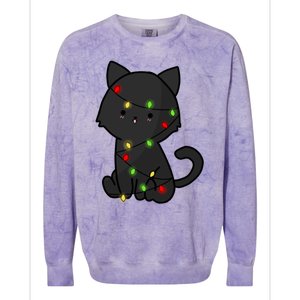 Cute Black Cat With Xmas Lights Love Cats Gift Colorblast Crewneck Sweatshirt