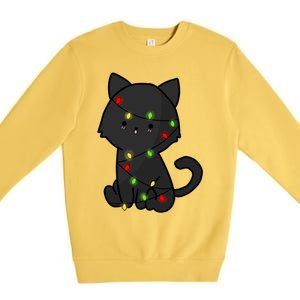 Cute Black Cat With Xmas Lights Love Cats Gift Premium Crewneck Sweatshirt