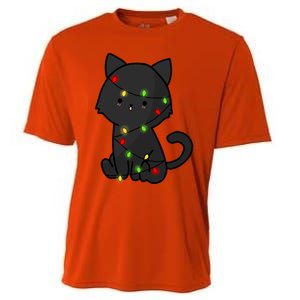 Cute Black Cat With Xmas Lights Love Cats Gift Cooling Performance Crew T-Shirt