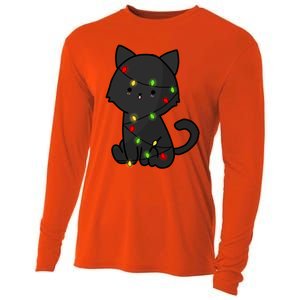 Cute Black Cat With Xmas Lights Love Cats Gift Cooling Performance Long Sleeve Crew