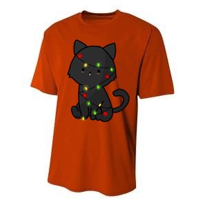 Cute Black Cat With Xmas Lights Love Cats Gift Performance Sprint T-Shirt