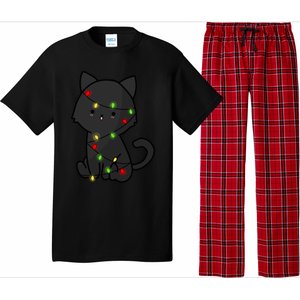 Cute Black Cat With Xmas Lights Love Cats Gift Pajama Set