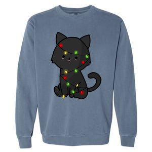 Cute Black Cat With Xmas Lights Love Cats Gift Garment-Dyed Sweatshirt