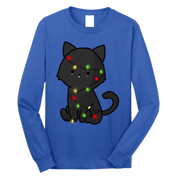 Cute Black Cat With Xmas Lights Love Cats Gift Long Sleeve Shirt