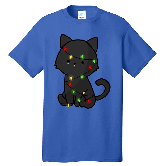 Cute Black Cat With Xmas Lights Love Cats Gift Tall T-Shirt