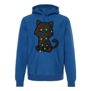 Cute Black Cat With Xmas Lights Love Cats Gift Premium Hoodie