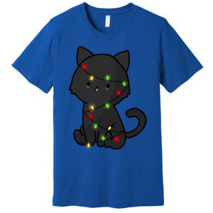 Cute Black Cat With Xmas Lights Love Cats Gift Premium T-Shirt