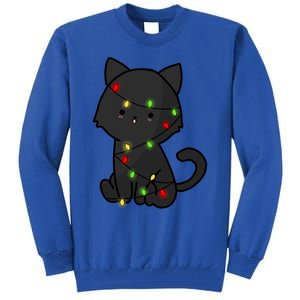 Cute Black Cat With Xmas Lights Love Cats Gift Tall Sweatshirt