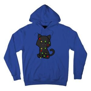 Cute Black Cat With Xmas Lights Love Cats Gift Tall Hoodie