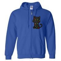 Cute Black Cat With Xmas Lights Love Cats Gift Full Zip Hoodie