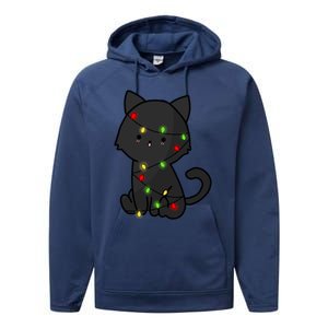 Cute Black Cat With Xmas Lights Love Cats Gift Performance Fleece Hoodie