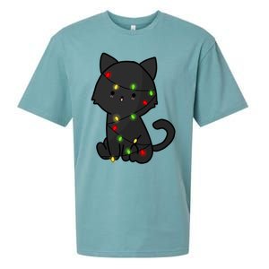 Cute Black Cat With Xmas Lights Love Cats Gift Sueded Cloud Jersey T-Shirt