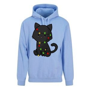 Cute Black Cat With Xmas Lights Love Cats Gift Unisex Surf Hoodie