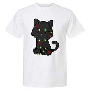 Cute Black Cat With Xmas Lights Love Cats Gift Garment-Dyed Heavyweight T-Shirt