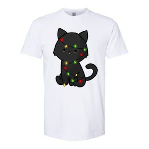 Cute Black Cat With Xmas Lights Love Cats Gift Softstyle CVC T-Shirt