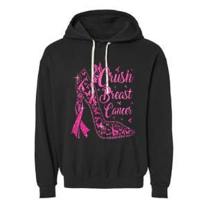 Crush Breast Cancer Awareness Bling Pink Ribbon Garment-Dyed Fleece Hoodie