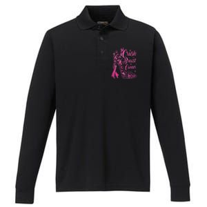 Crush Breast Cancer Awareness Bling Pink Ribbon Performance Long Sleeve Polo