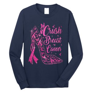 Crush Breast Cancer Awareness Bling Pink Ribbon Long Sleeve Shirt