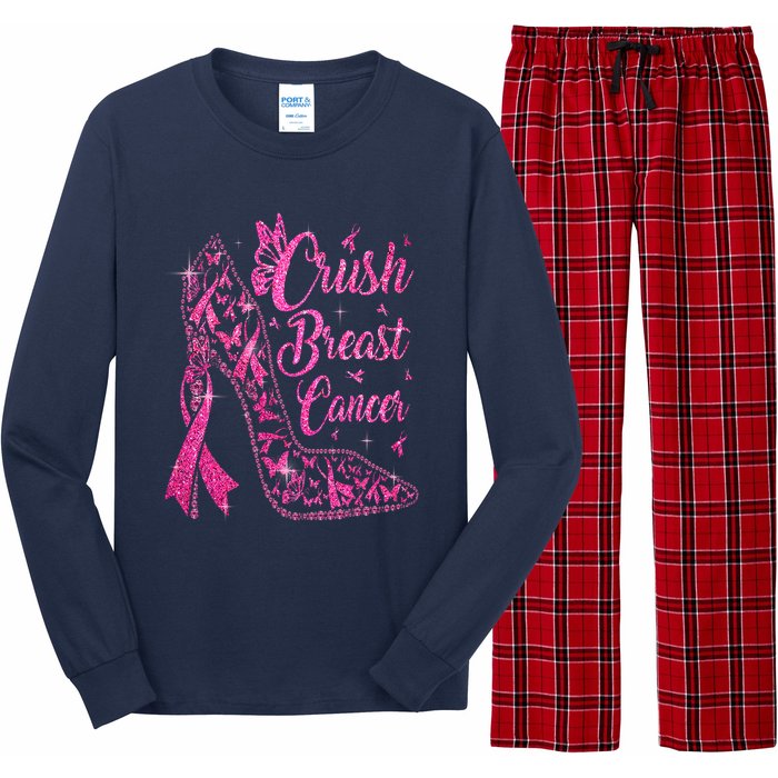 Crush Breast Cancer Awareness Bling Pink Ribbon Long Sleeve Pajama Set