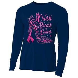 Crush Breast Cancer Awareness Bling Pink Ribbon Cooling Performance Long Sleeve Crew