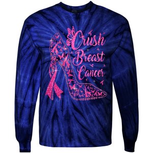 Crush Breast Cancer Awareness Bling Pink Ribbon Tie-Dye Long Sleeve Shirt