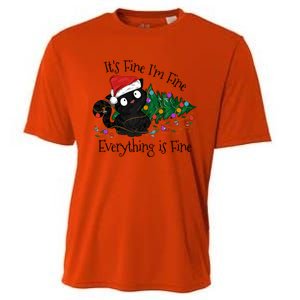 Christmas Black Cat ItS Fine IM Fine Everything Is Fine Gift Cooling Performance Crew T-Shirt