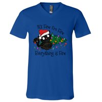 Christmas Black Cat ItS Fine IM Fine Everything Is Fine Gift V-Neck T-Shirt