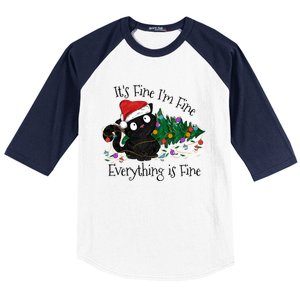 Christmas Black Cat ItS Fine IM Fine Everything Is Fine Gift Baseball Sleeve Shirt