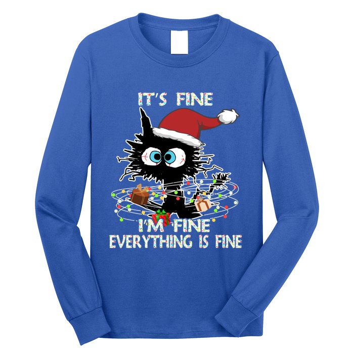 Christmas Black Cat ItS Fine IM Fine Everything Is Fine Great Gift Long Sleeve Shirt