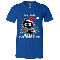 Christmas Black Cat ItS Fine IM Fine Everything Is Fine Great Gift V-Neck T-Shirt