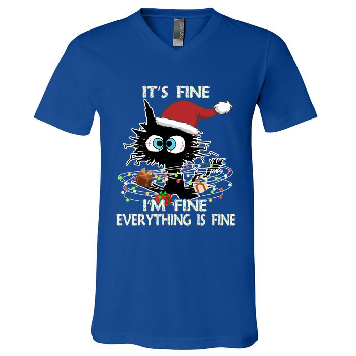 Christmas Black Cat ItS Fine IM Fine Everything Is Fine Great Gift V-Neck T-Shirt