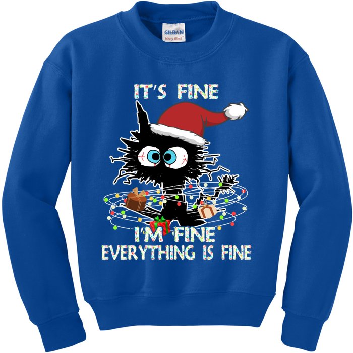 Christmas Black Cat ItS Fine IM Fine Everything Is Fine Great Gift Kids Sweatshirt